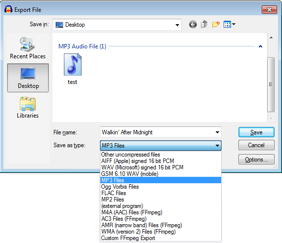 "Export File" dialog