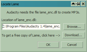 Locate Lame dialog