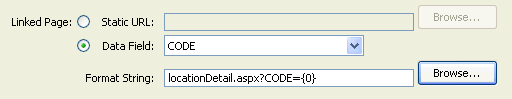 Example showing locationDetail.aspx as the URL in the Format String box.