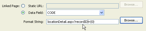 Example showing recordID as the URL in the Format String box.