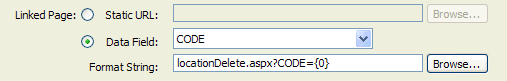 The URL that is created if you select locationDelete.aspx as your delete page and you selected CODE as the field in your DataSet that uniquely identifies each record.