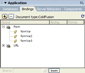 Form parameter appears in the Bindings panel