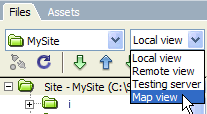 In the collapsed Files panel, choose Map View from the Site View menu to see a map of your site.