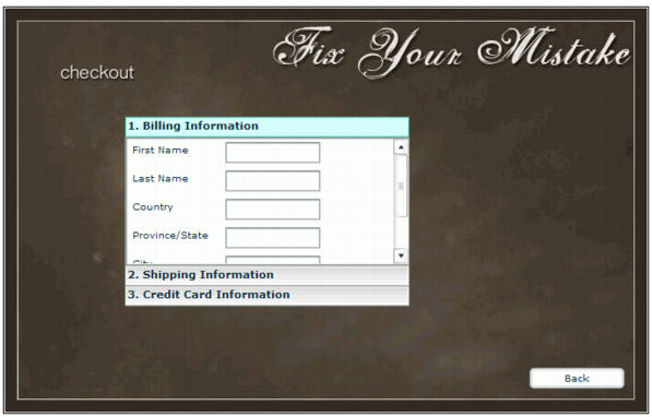 The checkout screen