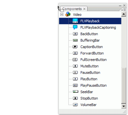 FLVPlayback and Custom UI components in the Components panel