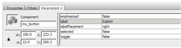 Component settings in the Properties inspector